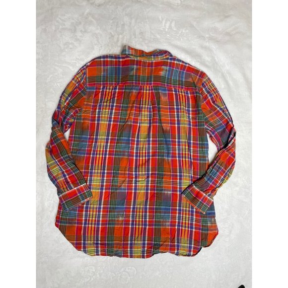 LRL Ralph Lauren Jeans Co Button Front Shirt Long Sleeve orange Plaid Women 1X C - Picture 2 of 7
